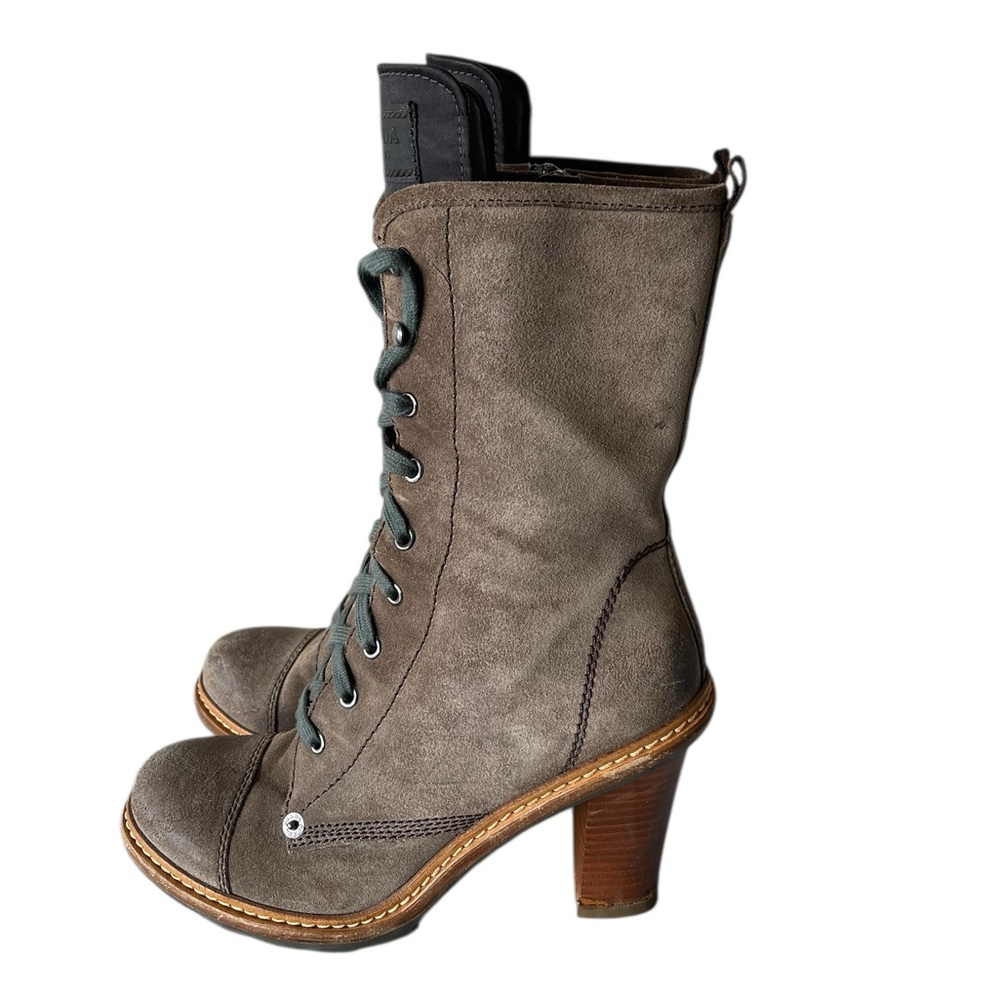 Prada Gray Suede Lace-Up Heeled Boots